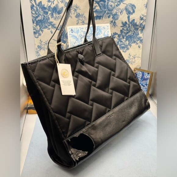 🆕 KURT GEIGER LONDON 🧿 NWT Recycled Drench Square Shopper Tote Bag, All Black - Picture 3 of 16